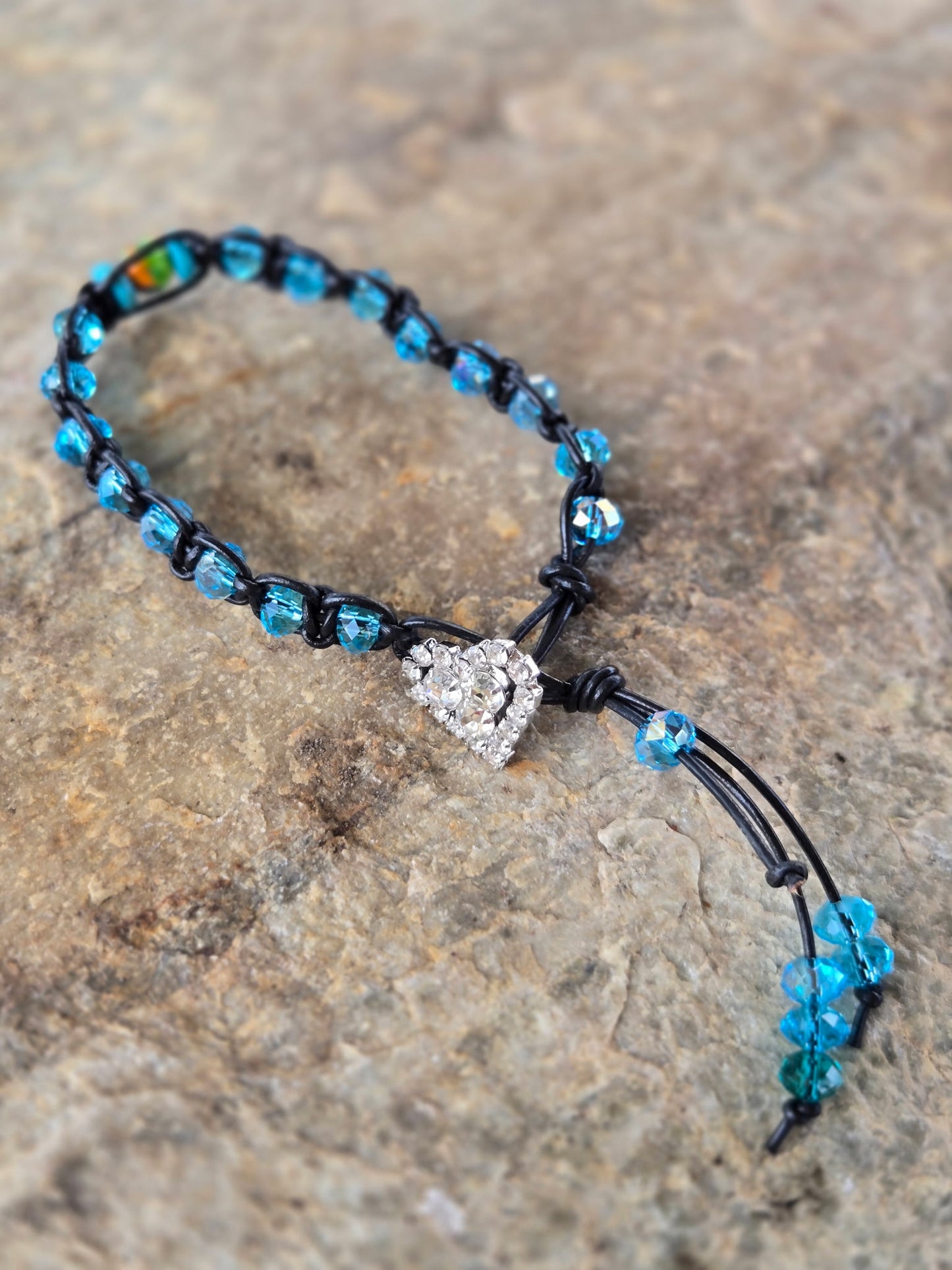 Blue Glass Braided Heart Bracelet