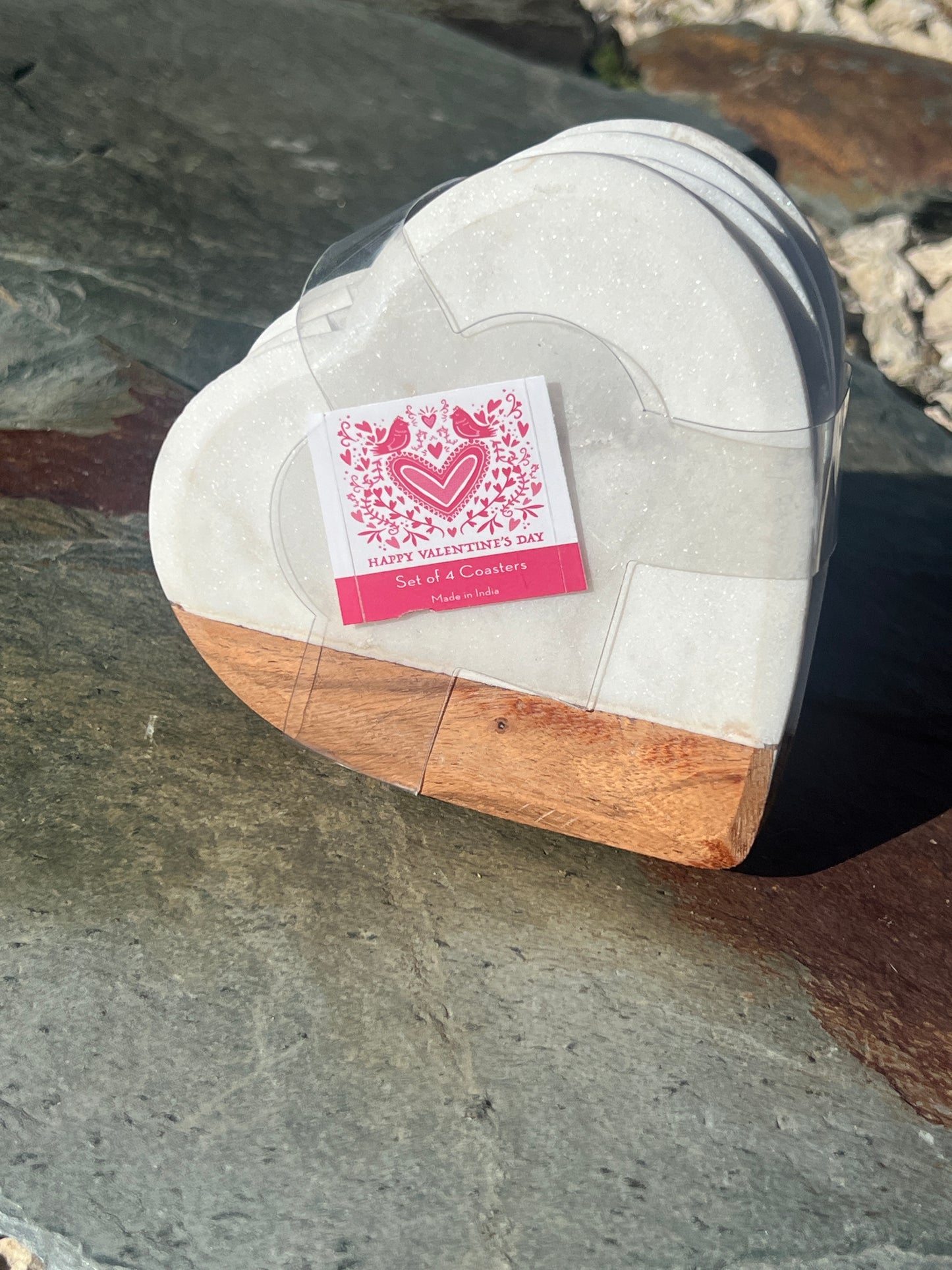 Stone and Wood Heart Coasters (Set of 4)