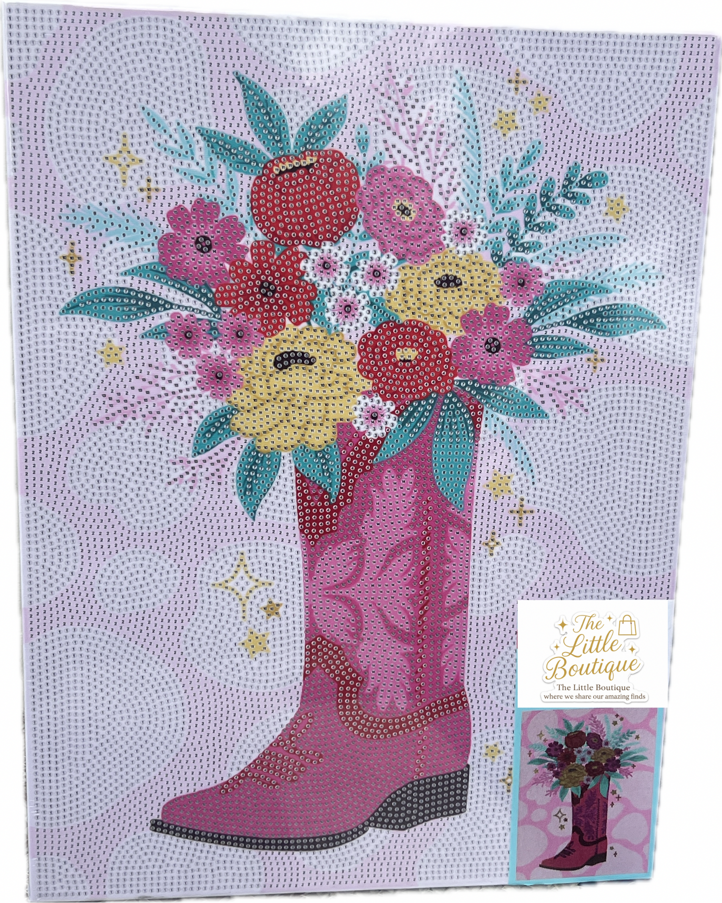Pink Boot with Flowers Diamond Art (Large)