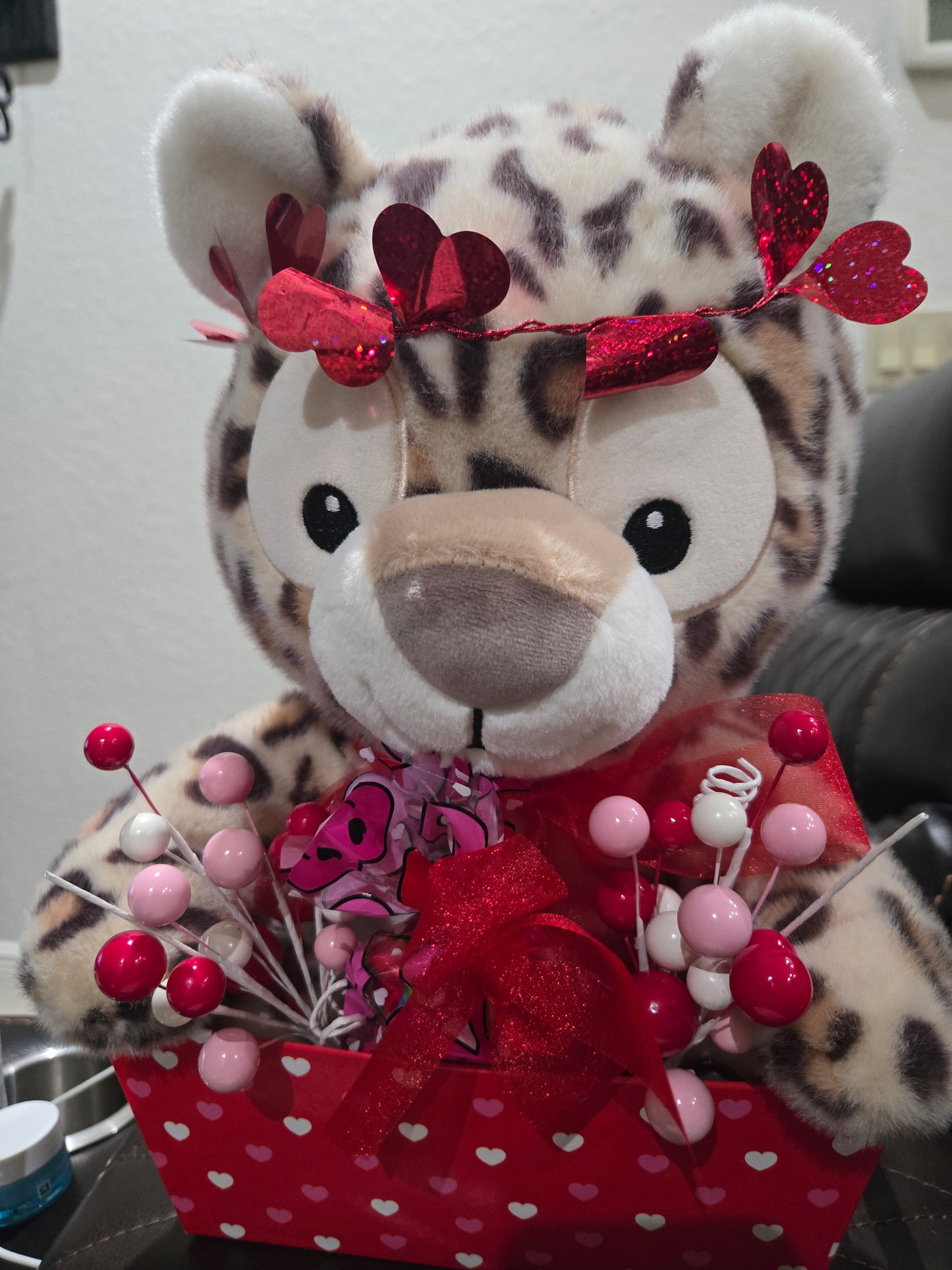 Tiger Cub Valentines Basket with Candy and Necklace