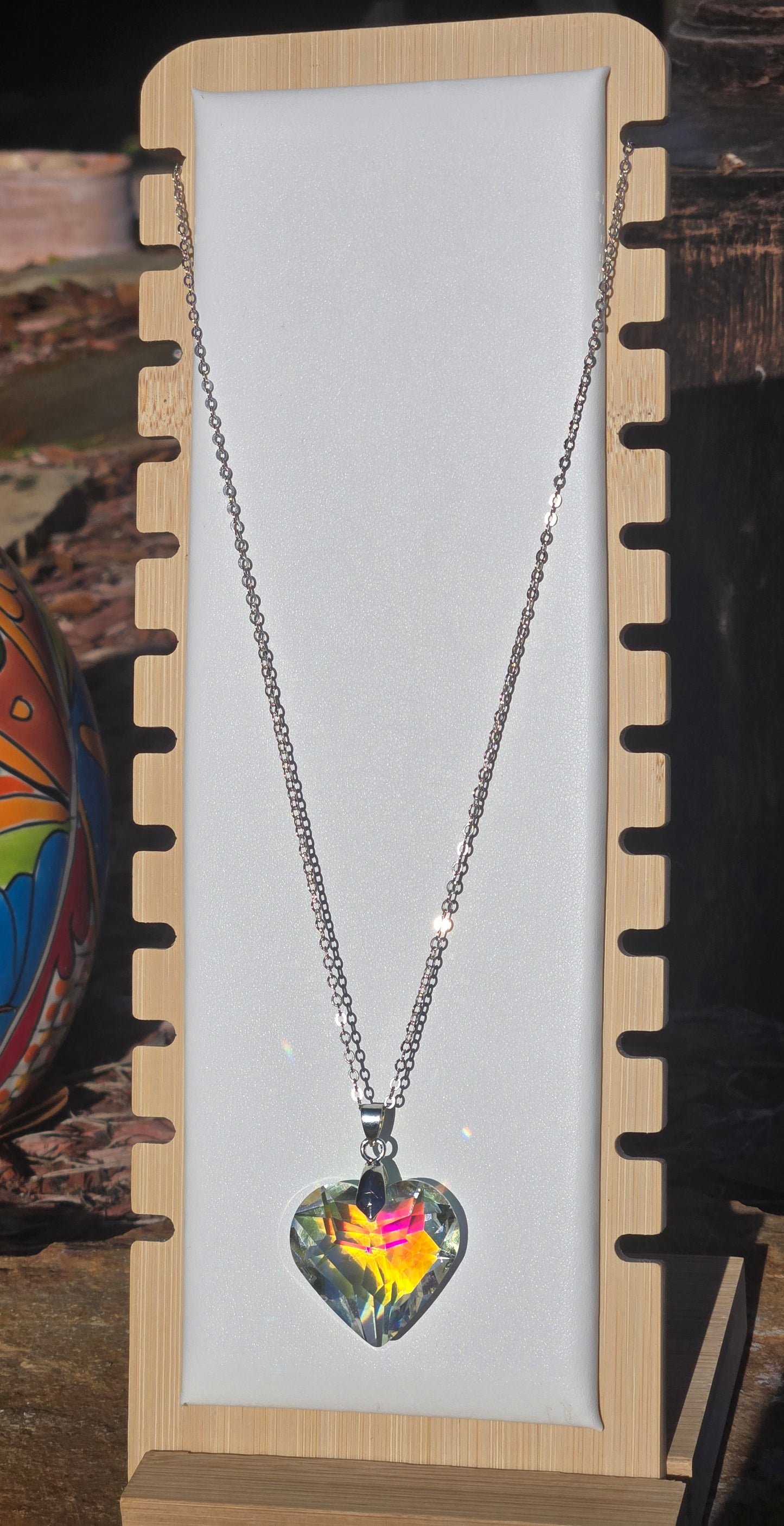 Heart sparkly Glass Necklace on 18 inche chain