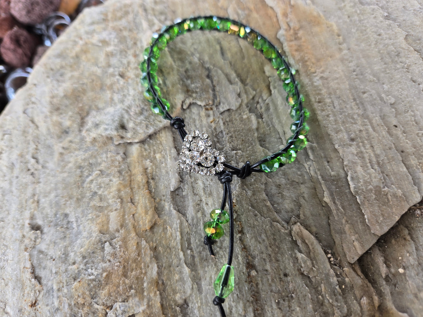 Braided Bracelet with Heart Clasp, all glass beads