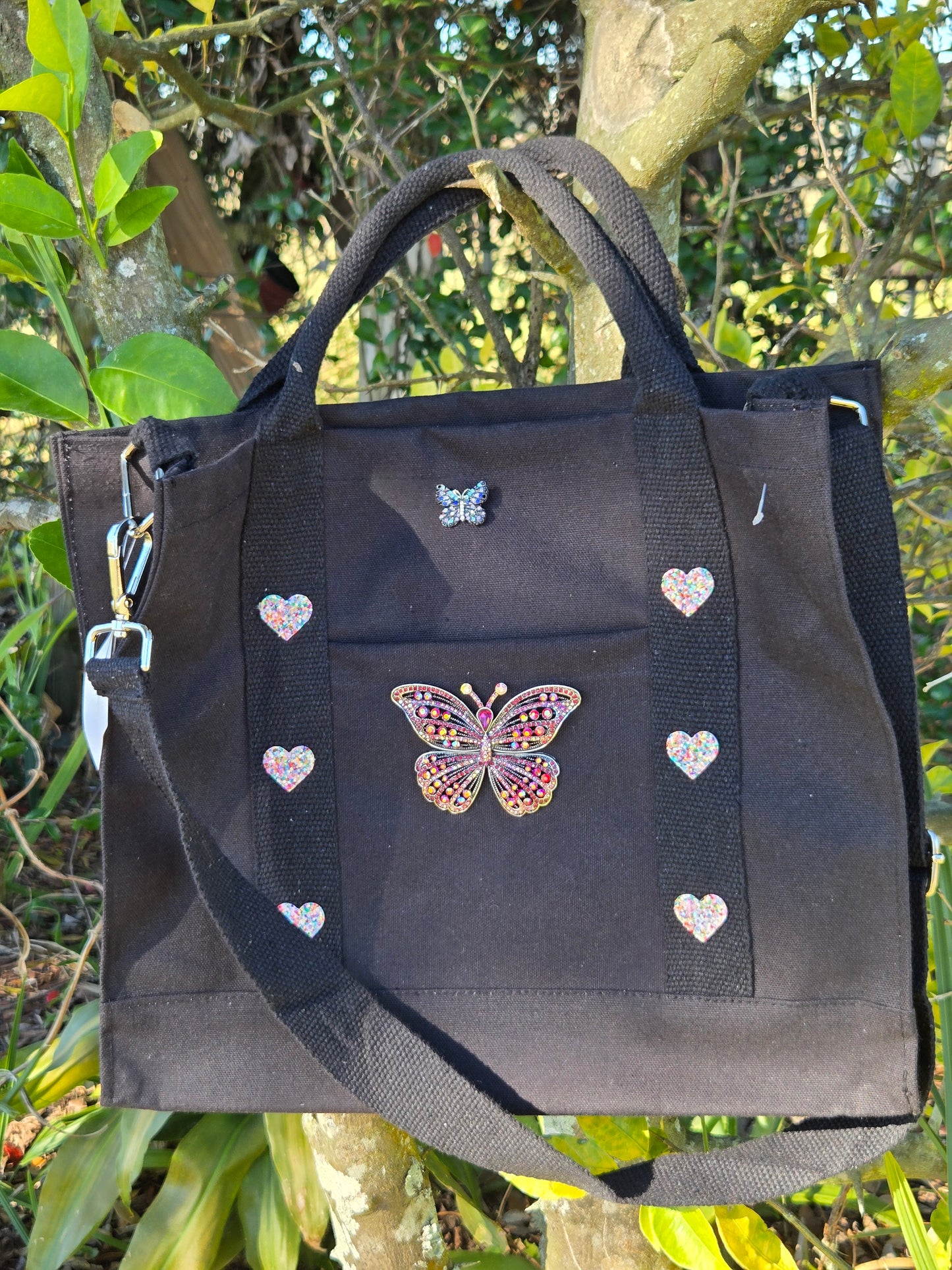 Accessorized Black Bag with over the shoulder strap