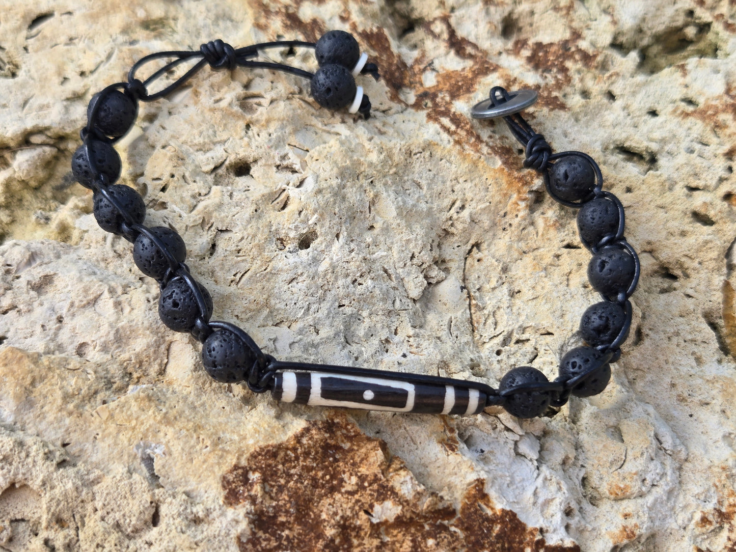 Bone and Lava Beads Braided Bracelet