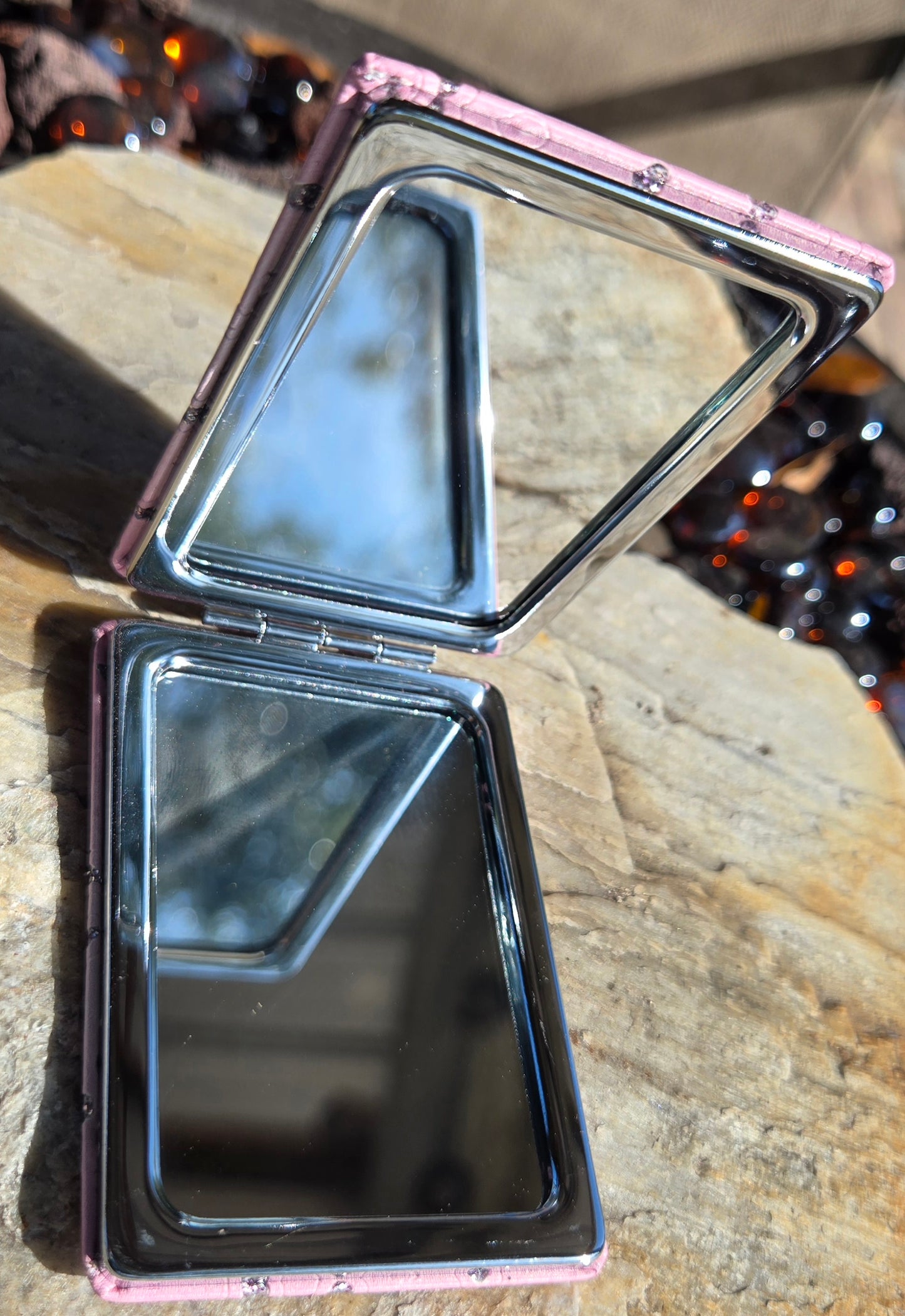 Mirror two sided with soft cover and sparkle