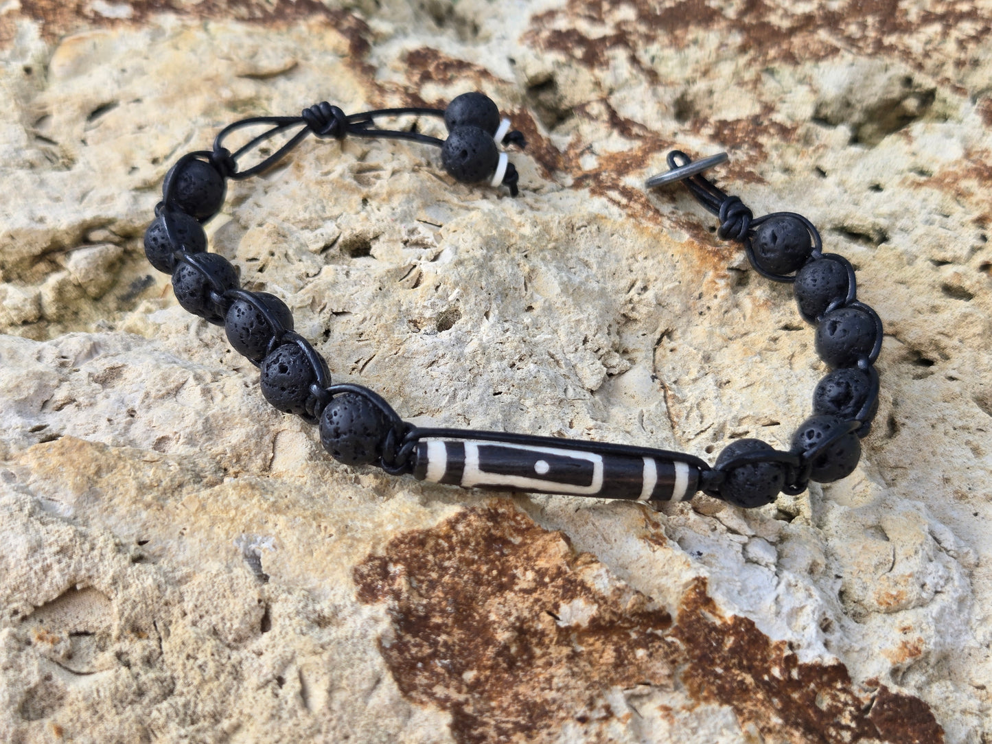 Bone and Lava Beads Braided Bracelet