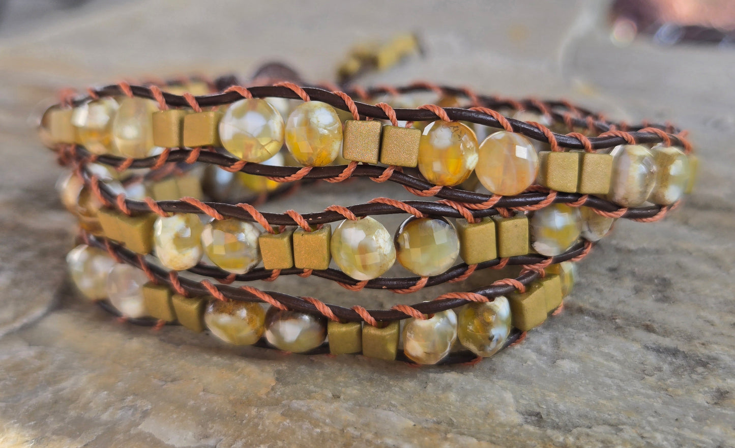 Braided Bracelet Fire Agath Stones