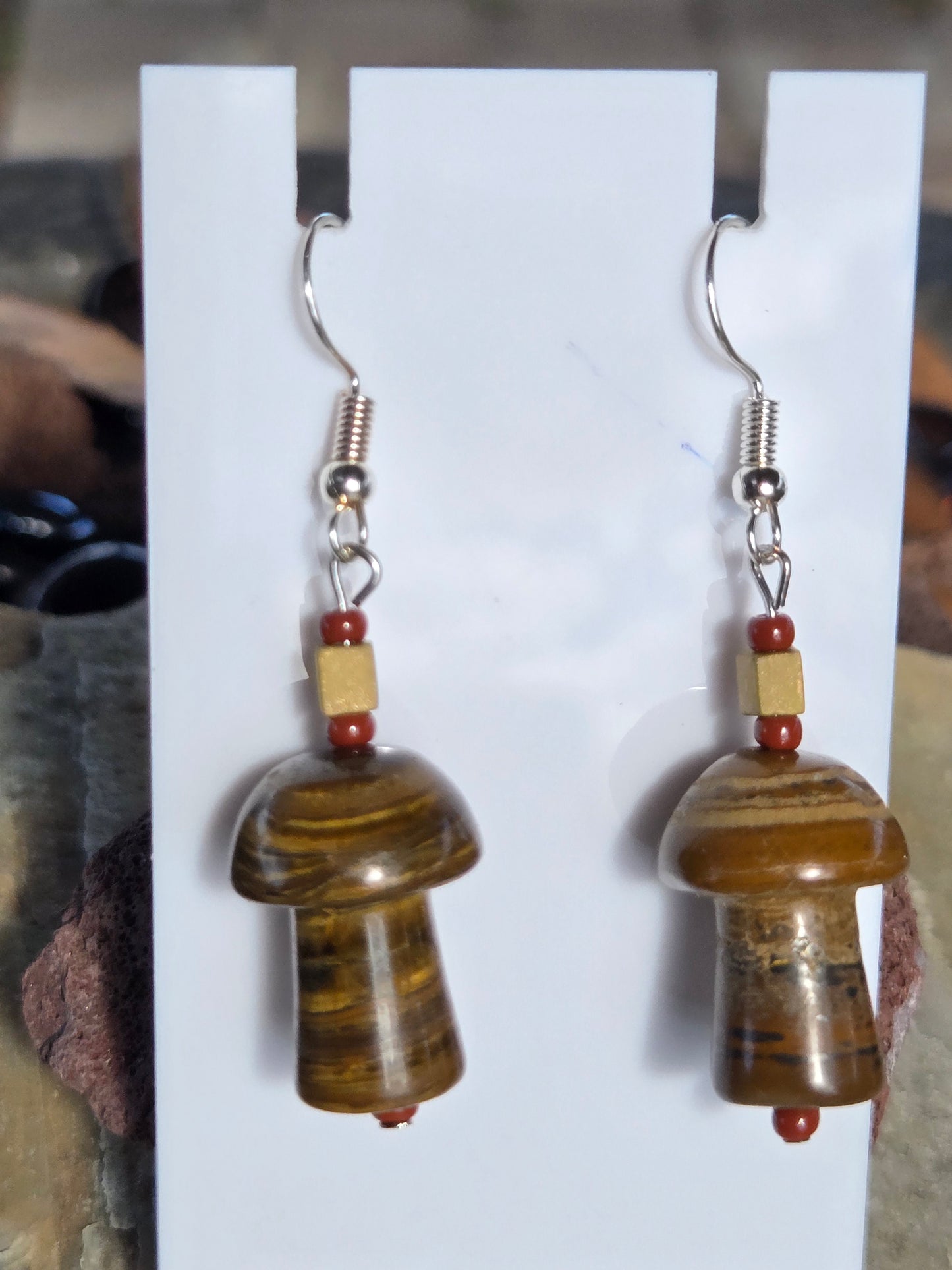 Earrings Mushroom Tiger Eye