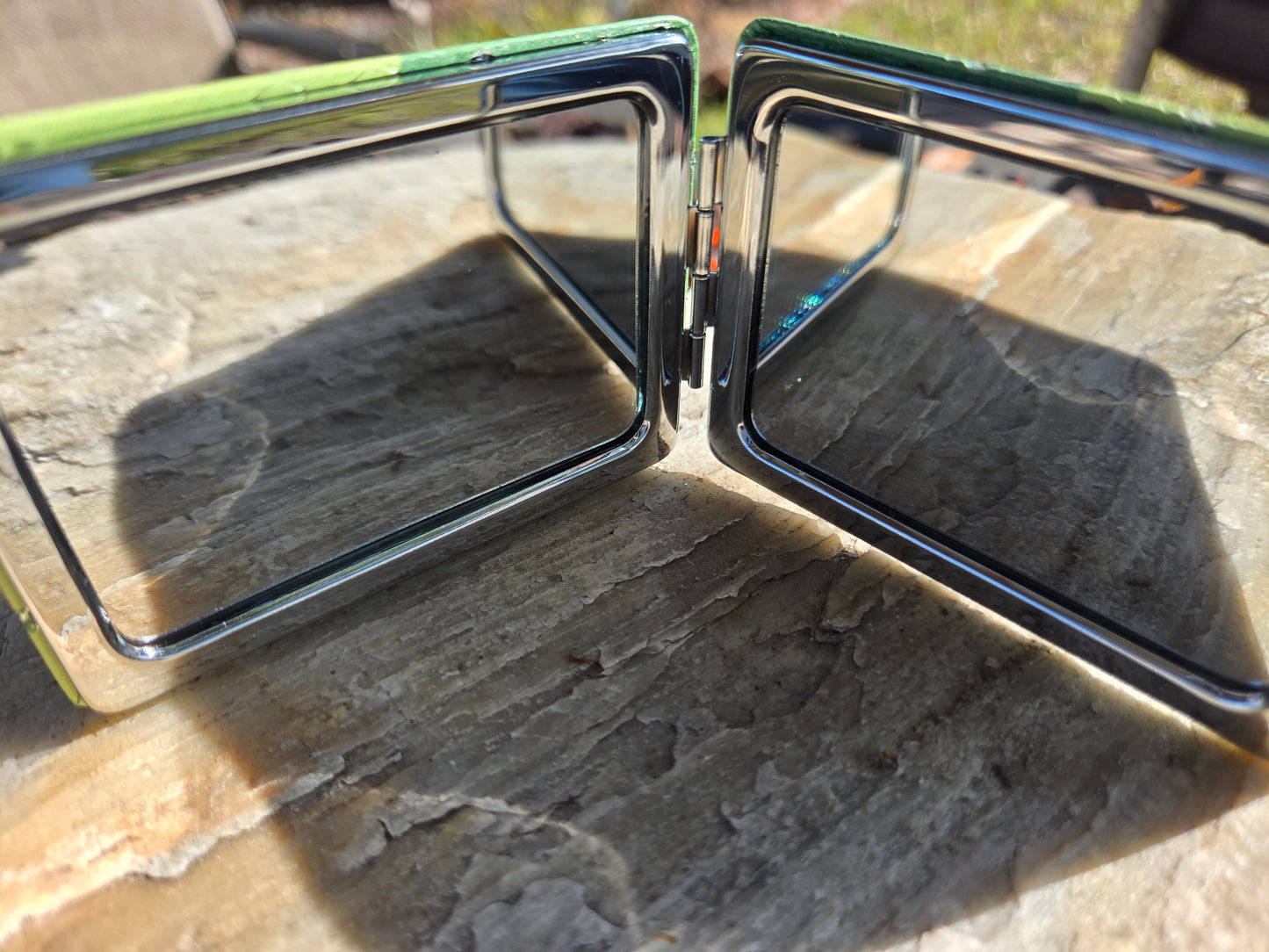 Mirror two sided with soft cover and sparkle