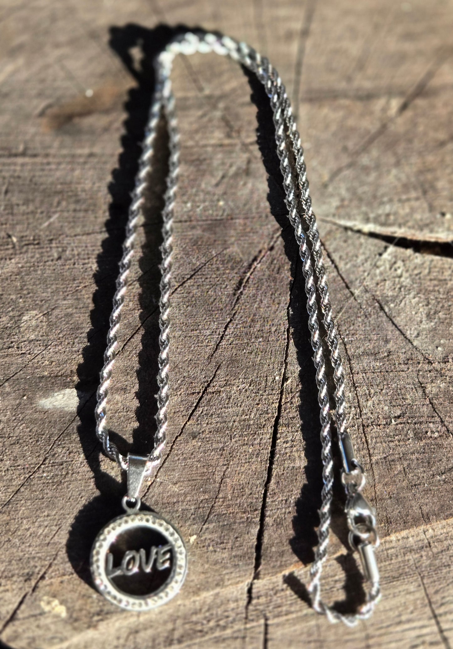 Love Charm on Rope Stainless Steel Chain