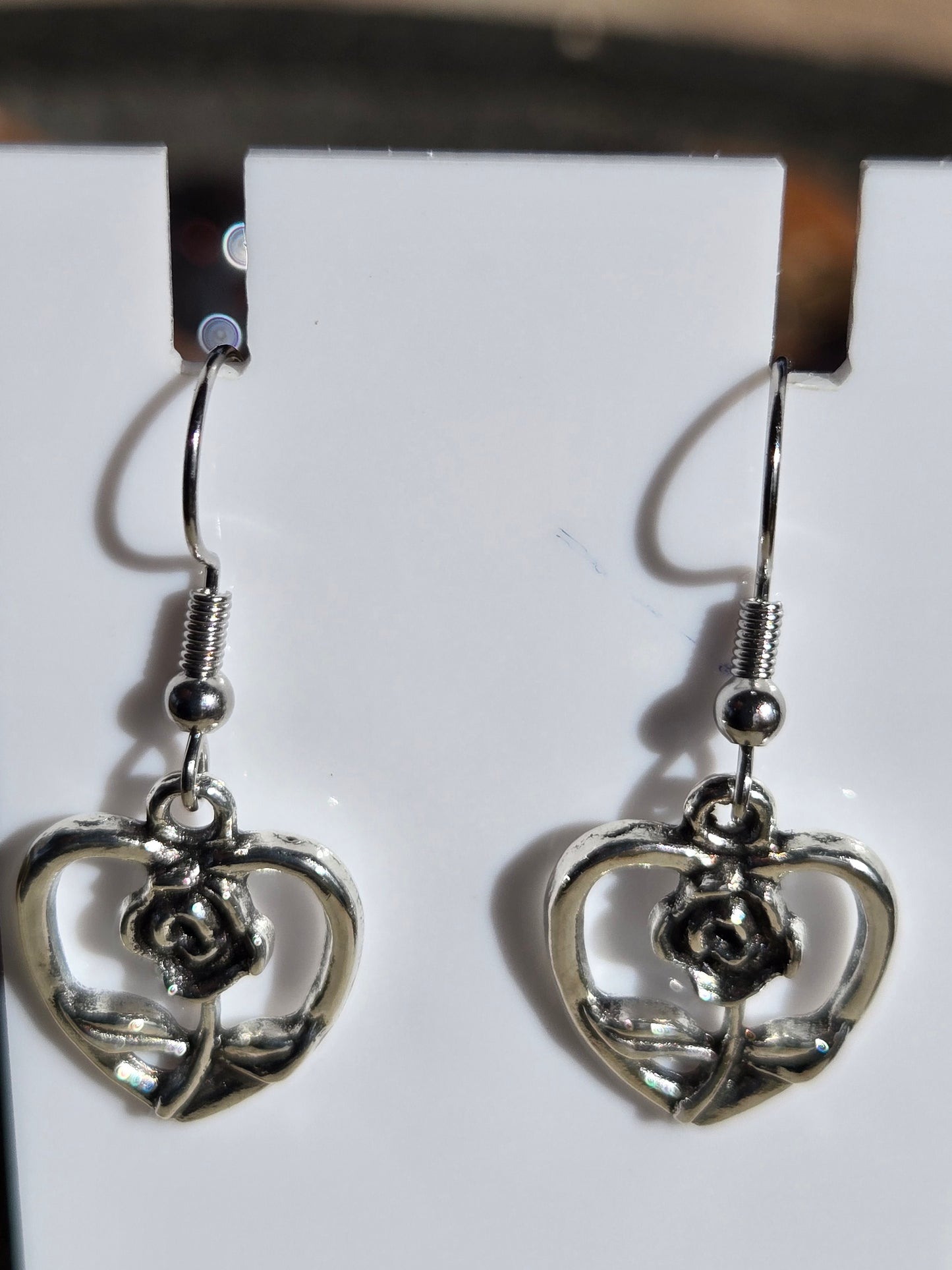 Earrings Handmade Heart with Flower Silver Plated