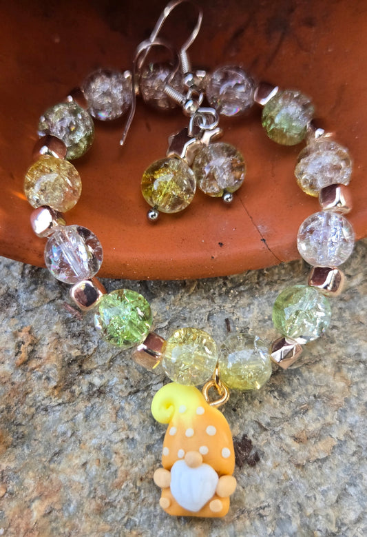 Sunny Gnome Sparkle Set – Cracked Acrylic Bracelet & Earrings