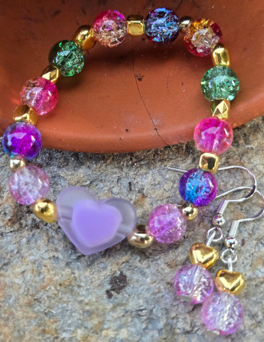 Rainbow Love Sparkle Set – Cracked Acrylic Bracelet & Earrings