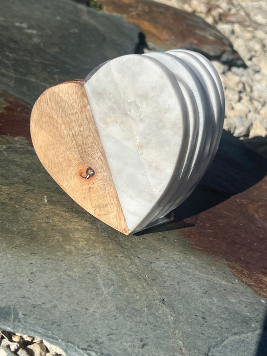 Stone and Wood Heart Coasters (Set of 6)