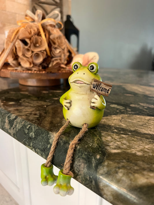 Frog With Welcome Sign Sitter