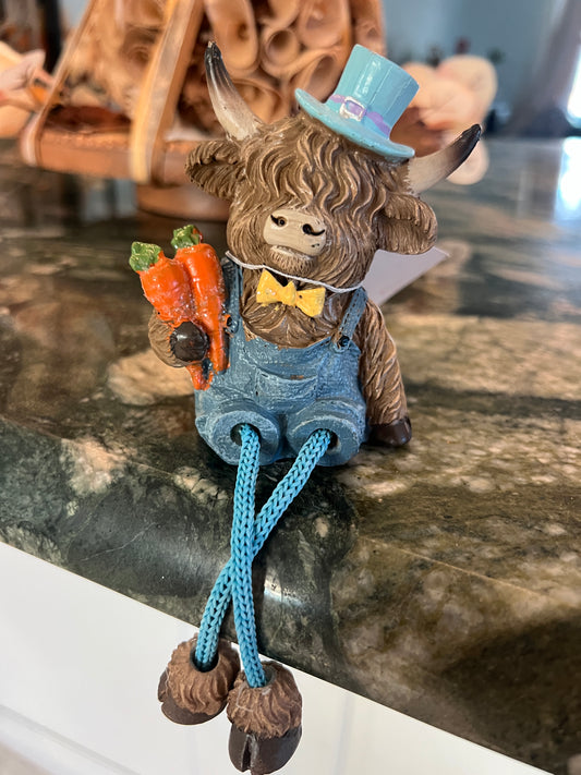 Cow with Overalls and Blue Hat Sitter