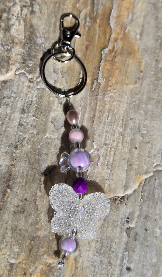 Purple Butterfly Keychain with Acrylic Candy Bead