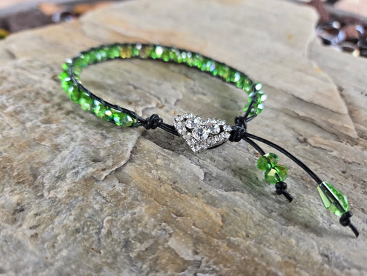 Braided Bracelet with Heart Clasp, all glass beads