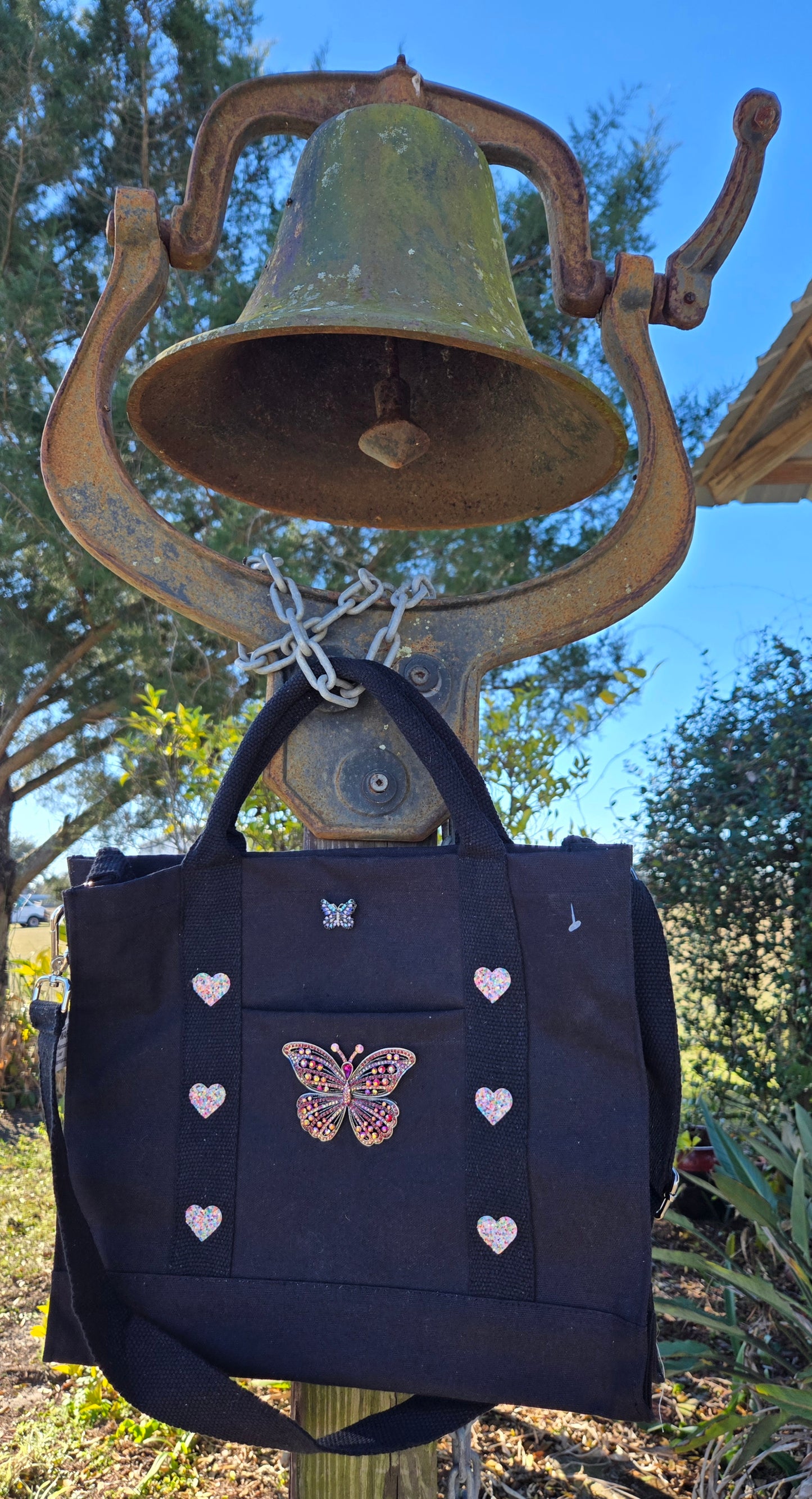 Accessorized Black Bag with over the shoulder strap