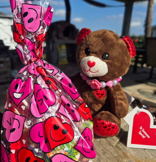 Teddy Bear Brown with Handmade Necklace and Candy Bag
