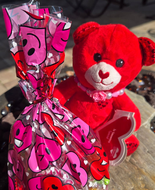 Teddy Bear Red with Handmade Necklace and Candy Bag