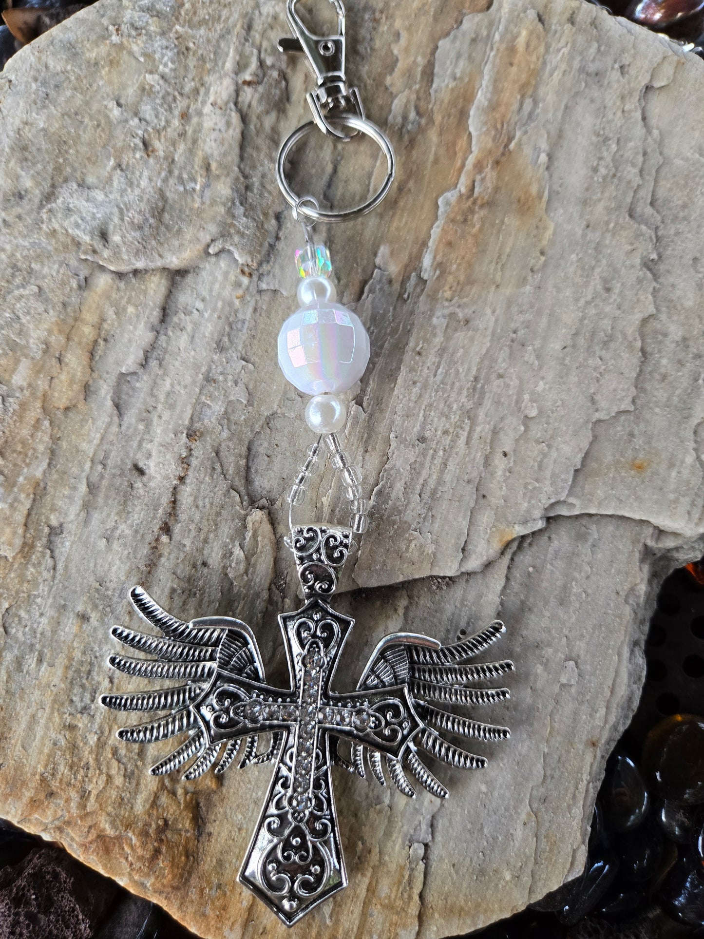 Cross with Wings Keychain