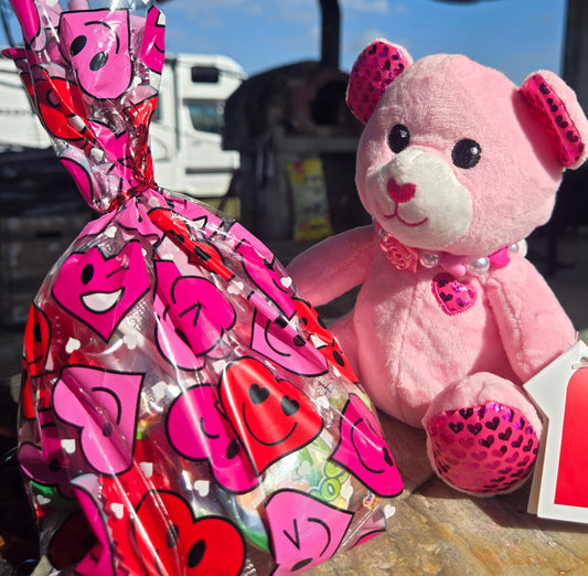 Teddy Bear light Pink with Handmade Necklace and Candy Bag